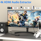 HDMI Audio Extractor Splitter,HDMI to 3.5mm Audio Adapter, 4K*2K@30HZ, 3D, 1080P Compatible for TV, PC, Sound System, Xbox, Switch, PS3, PS4, PS5