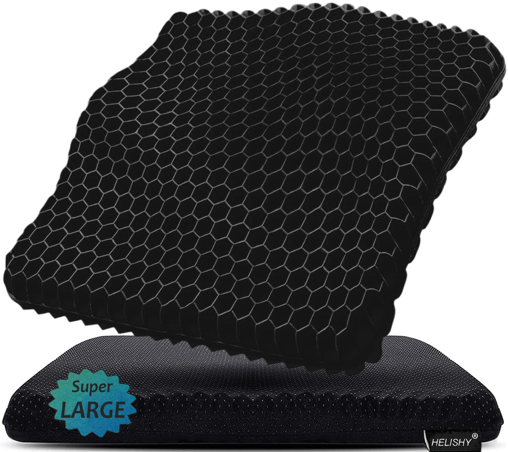 Helishy Gel Seat Cushion for Long Sitting Pressure Relief (Super Large&Thick) - Wheelchair Cushion for Pressure Sores, Coccyx, Sciatica, Back Pain Relief - Non-Slip Butt Pillow for Office, Home, Car