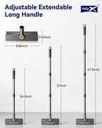 HelpX Small Floor Scrub Brush with Length Adjustable Long Handle, 3 in 1 Heavy-Duty Stiff Bristle Scrubber Brush with Squeegee and Tweezer for Cleaning Bathroom, Tile, Deck, Patio, Garage and Kitchen