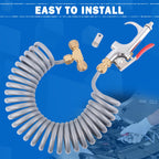 Boeray Heavy Duty Truck Air Seat Blow Gun Kit 1/4 Inch 11.5FT PA Nylon Coil Air Hose Brass Compression Fittings Connect Lever Air Duster Blow Gun Cleaning with 2 Nozzle Tips Gray