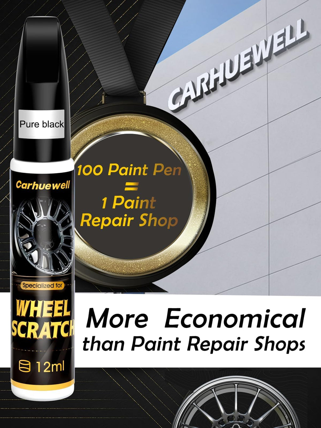 Black Rim Touch Up Paint Compatible with Lexus, Wheel Scratch Repair Paint Pen Curb Rash Scuff Fix Exact Match Accurate Color Easy to Use