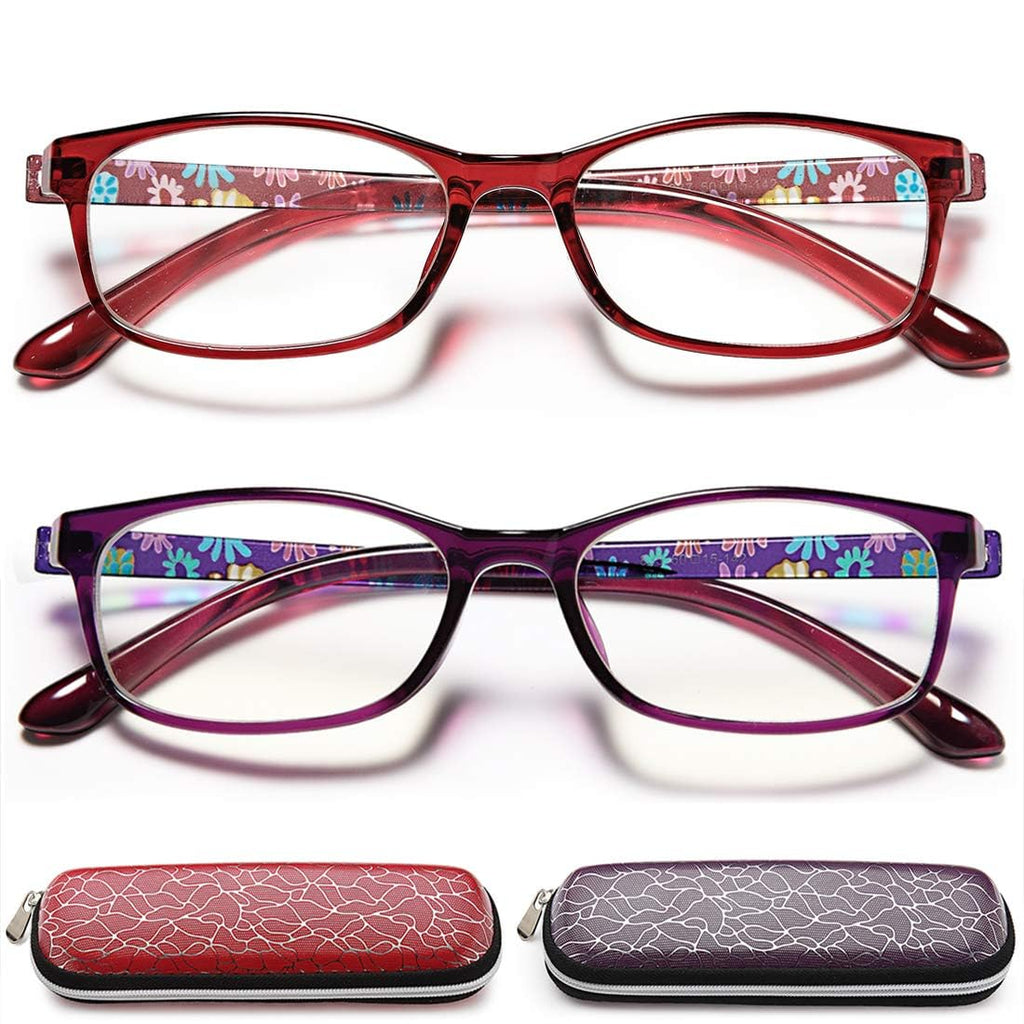 EYEURL 2 Pack Reading Glasses for Women Blue Light Blocking Computer Readers 1.50 Rectangular Frames Lightweight TR90 Anti Glare Eyestrain