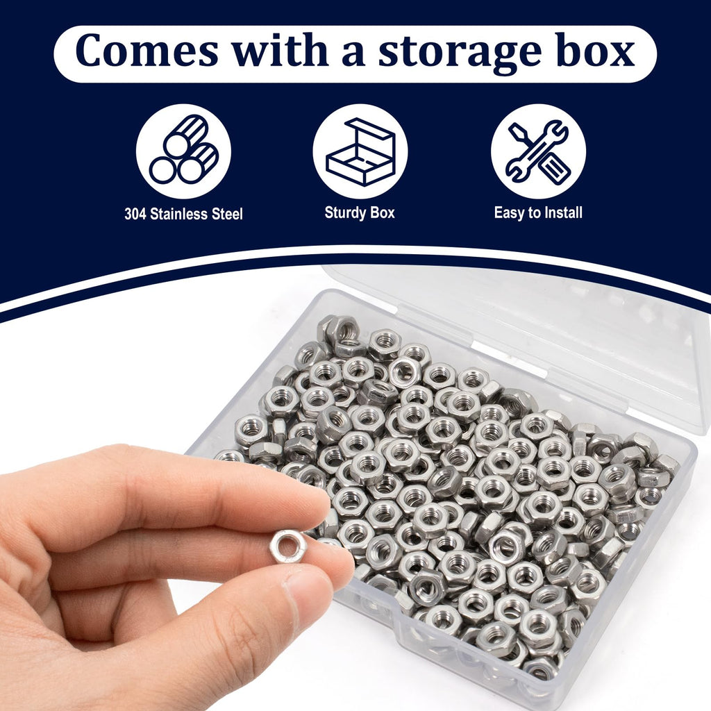 ZQZ M4-0.7 Hex Nuts,300PCS Stainless Steel Hardware Nut 304 ss Threaded Nut