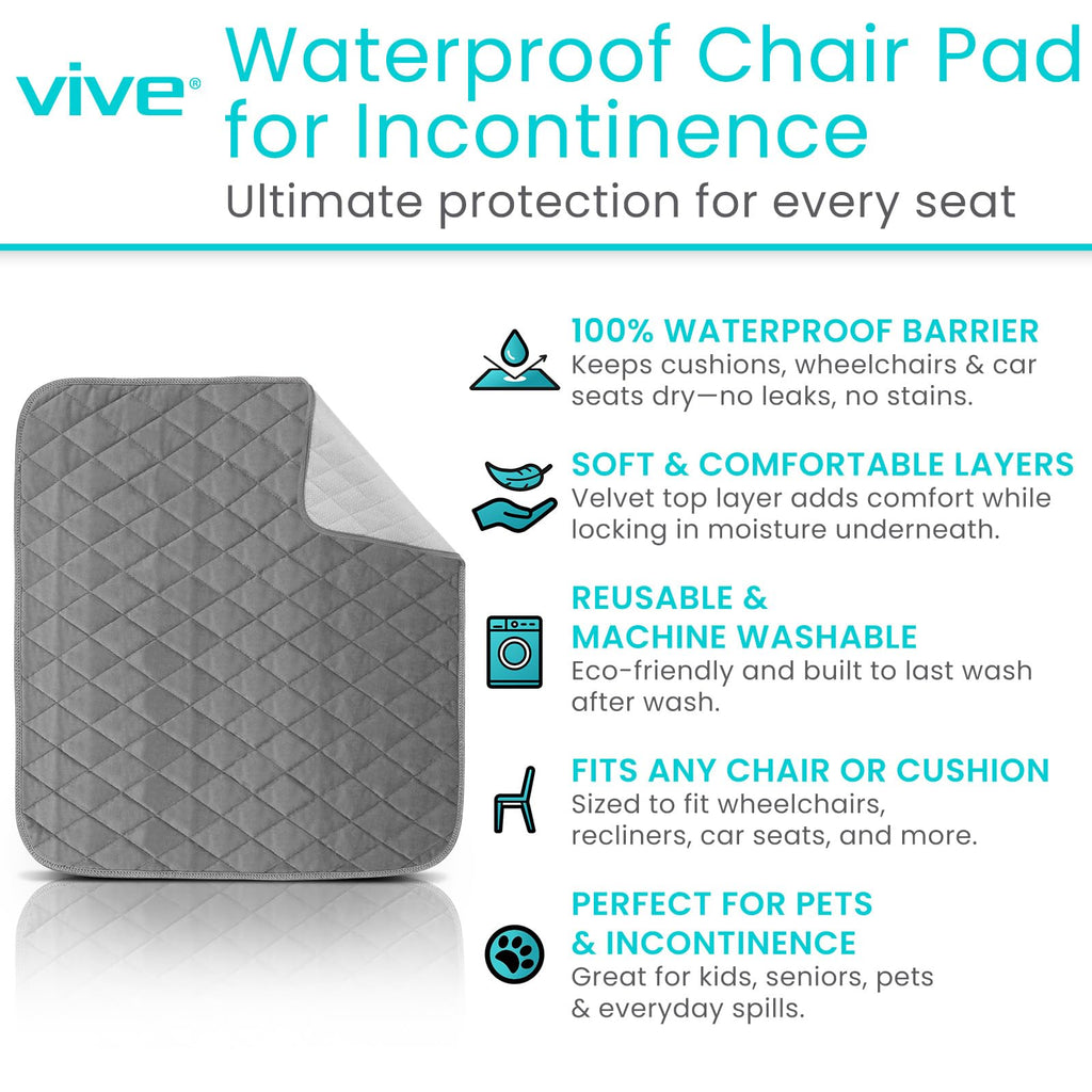 Sures Waterproof Chair Pads for Incontinence (22" x 21") - Washable, Waterproof Seat Protector - Chair Protector Seat Cover - Absorbent Pad for Bed, Seat, Car, Wheelchair & Recliner (Gray, 1 Pack)