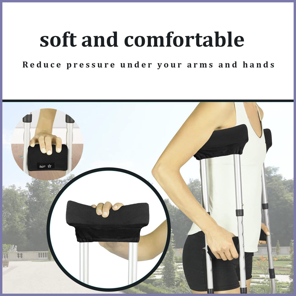 SPRING SEAON Underarm Crutch Pads, Velvet Padded Crutches Covers Non Slip Padding Cushion Crutch Accessories （black）
