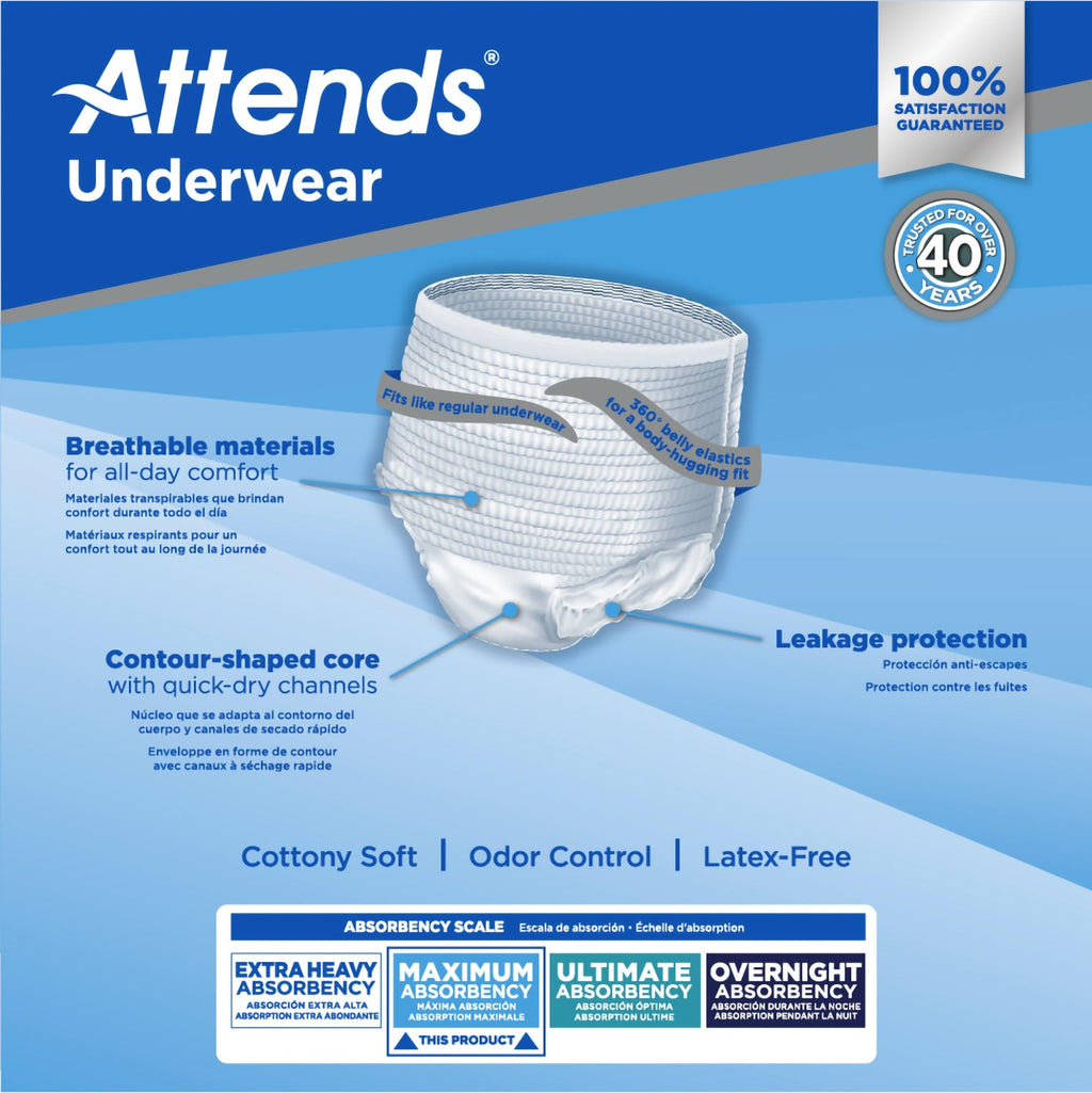 Attends Disposable Underwear Pull On with Tear Away Seams X-Large, AP0740, Heavy, 56 Ct