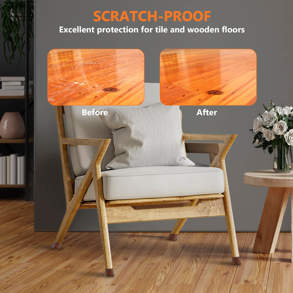 16pcs Round Chair Leg Floor Protectors, Felt Pads Chair Leg Protectors for Hardwood Floors, Silicone Furniture Feet Cups Covers Felt Pads, Prevents Scratches & Reduce Noise, Brown, Small