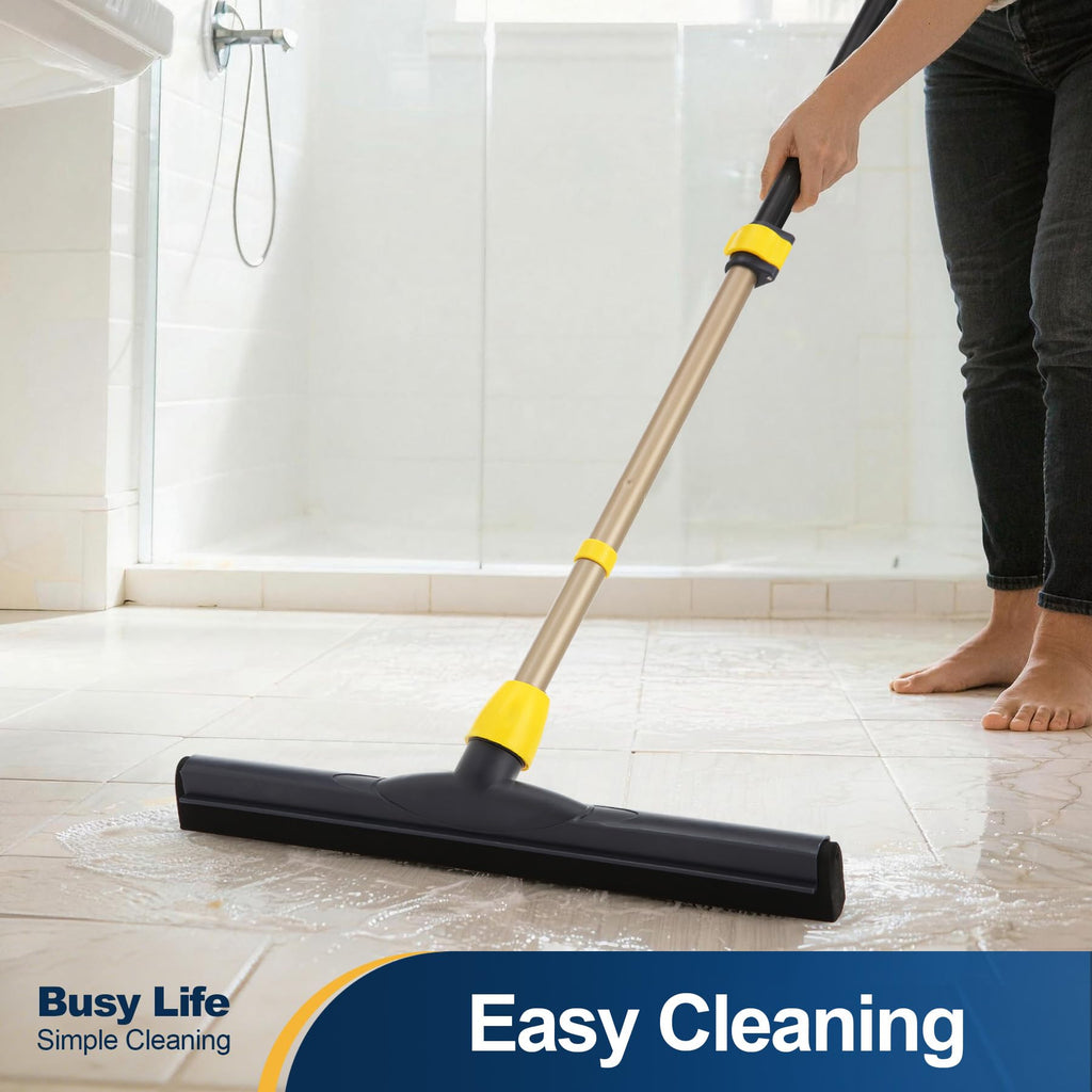 Yocada Floor Squeegee Scrubber Adjustable Telescopic Pole Heavy Duty Household Broom EVA Foam Blade for Garage Courtyard Shower Bathroom Floor Marble Glass Tile Water Foam Cleaning