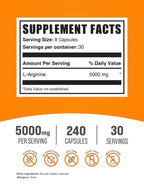 BulkSupplements.com L-Arginine Capsules - Arginine Supplement, Nitric Oxide Supplement - Gluten Free, 8 Capsules per Serving (5000mg), 240 Count (Pack of 1)