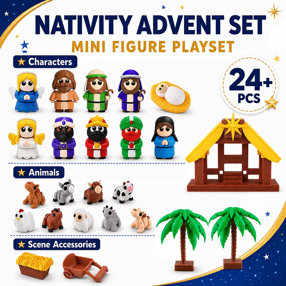JOICEE 2026 Nativity Advent Calendar 3D Printed Animals Figurines Toys
