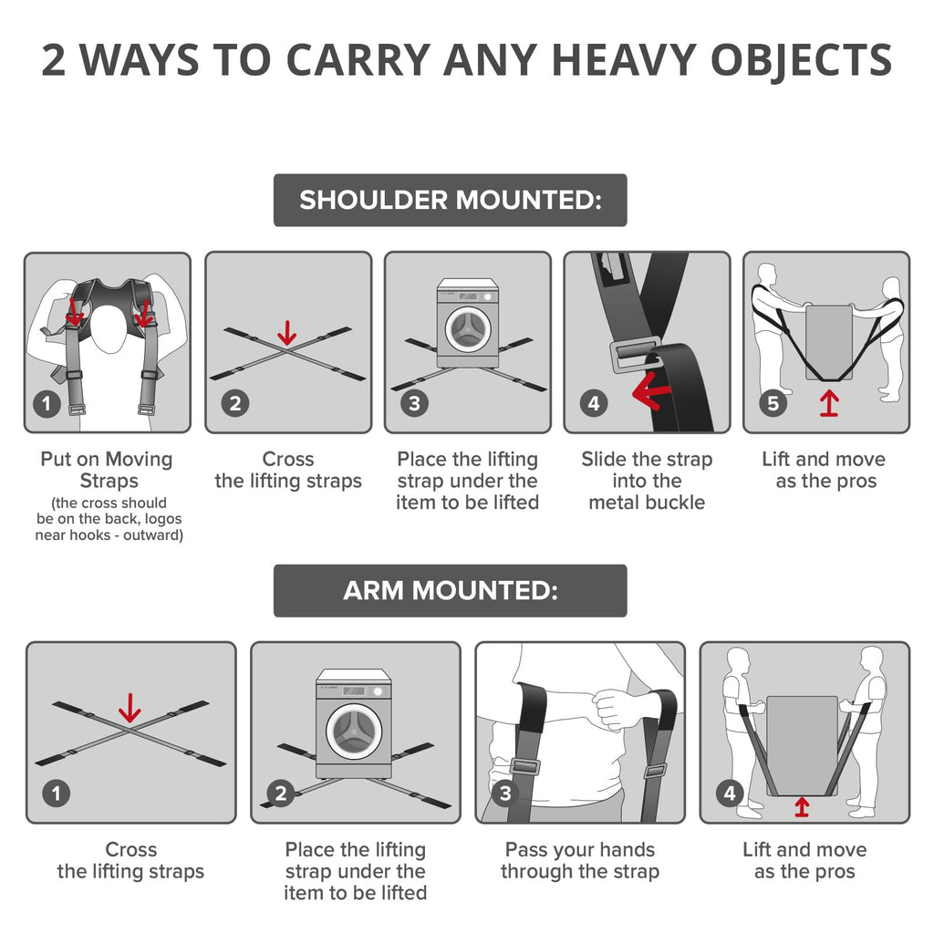 X-Protector Moving Straps - 2 Pairs - Lifting Straps for 2 Movers - Move Furniture Easily and Safely - Perfect for Lifting and Moving Heavy Objects! (with Back Support)