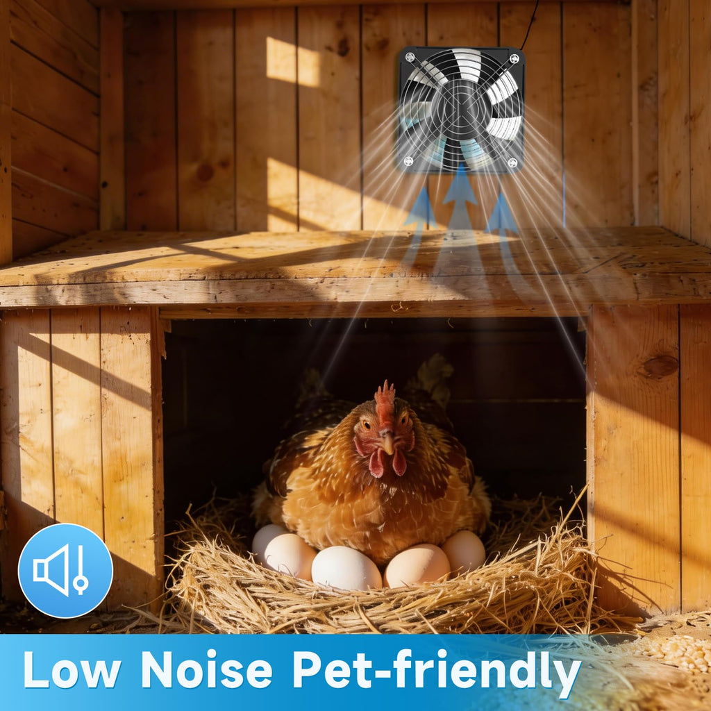 25W Solar Fan for Chicken Coop with Thermostat, Adapter, Metal Solar Powered Exhaust Fan Brushless Motor, MPPT Controller Dual Power Auto-Switch, 24/7 Operation, Dog House, Small Shed Greenhouse