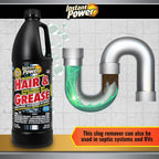 Instant Power Hair and Grease Drain Cleaner - Shower Drain & Sink Cleaner, Liquid Clog Remover, Made in USA, Sink Deodorizer - 1 Liter (Pack of 2)