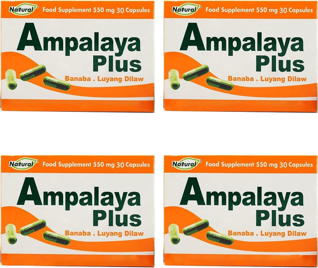 Pack of 4 Ampalaya Plus Supplement 550mg - Total 120 Capsules - Natural and Vegan - Organic Bitter Melon Capsules - Halal Herbal Food Supplement
