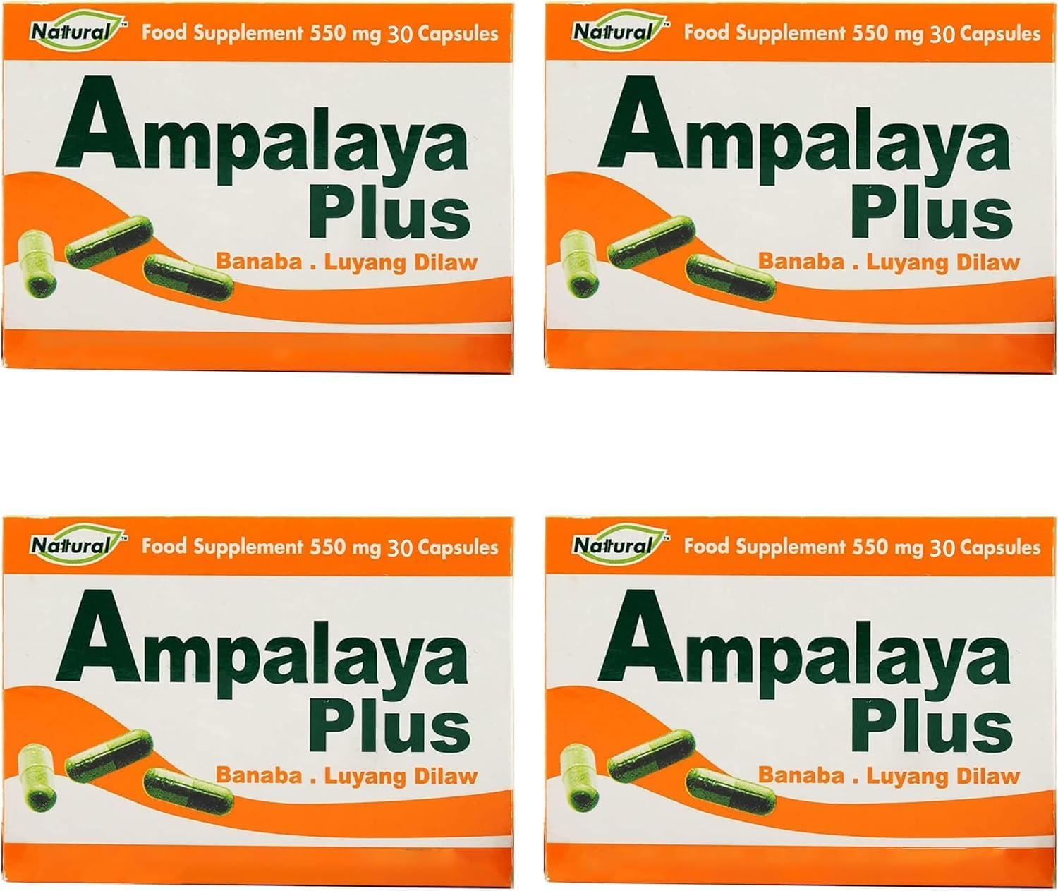 Pack of 4 Ampalaya Plus Supplement 550mg - Total 120 Capsules - Natural and Vegan - Organic Bitter Melon Capsules - Halal Herbal Food Supplement