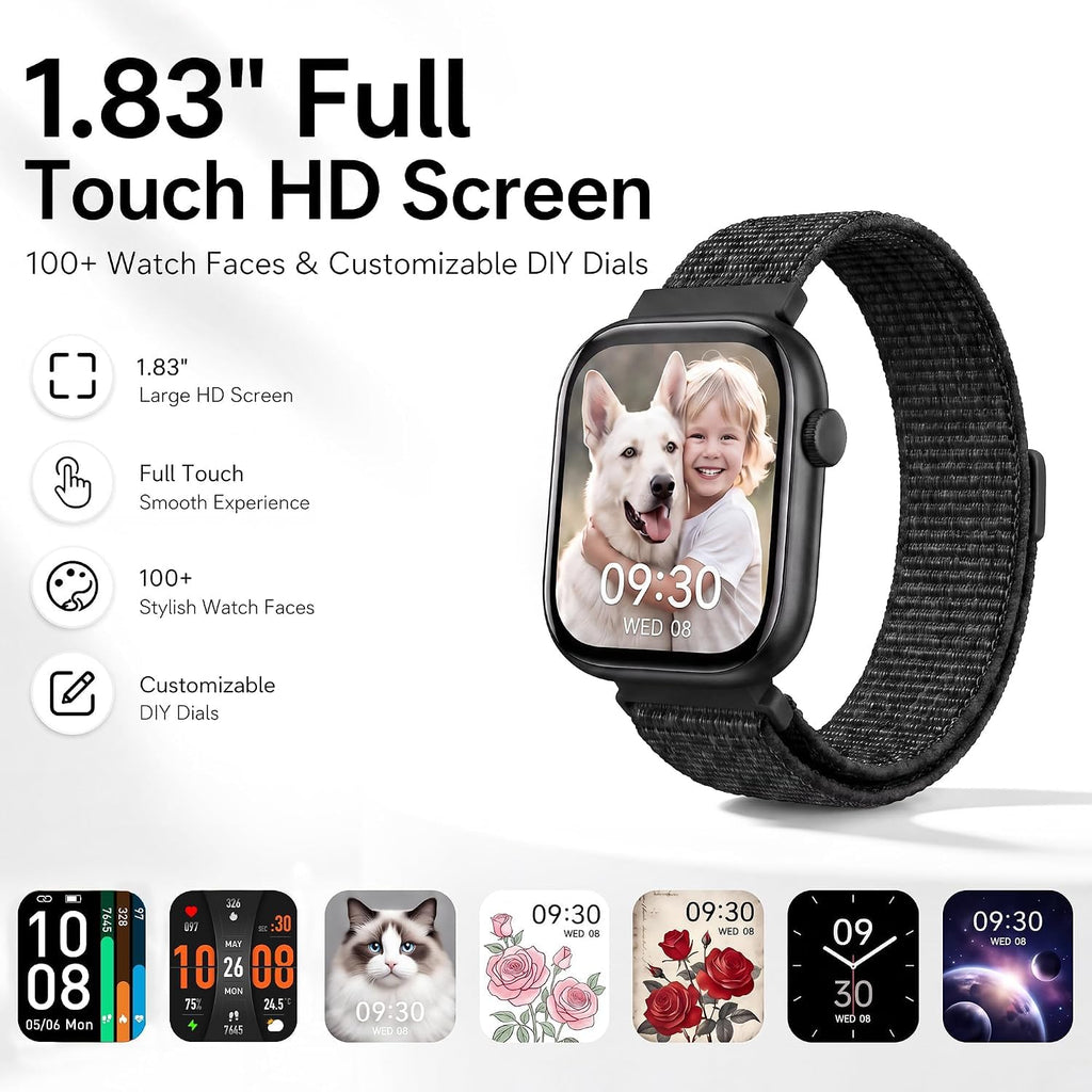 Smart Watch for Women Men, Answer/Make Call, 1.83"HD Touchscreen, 2 Bands