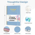 Fitness Workout Journal for Women & Men, A5(5.5" x 8.2") Workout Log Book Planner for Tracking, Progress, and Achieving Your Wellness Goals-Sky Blue