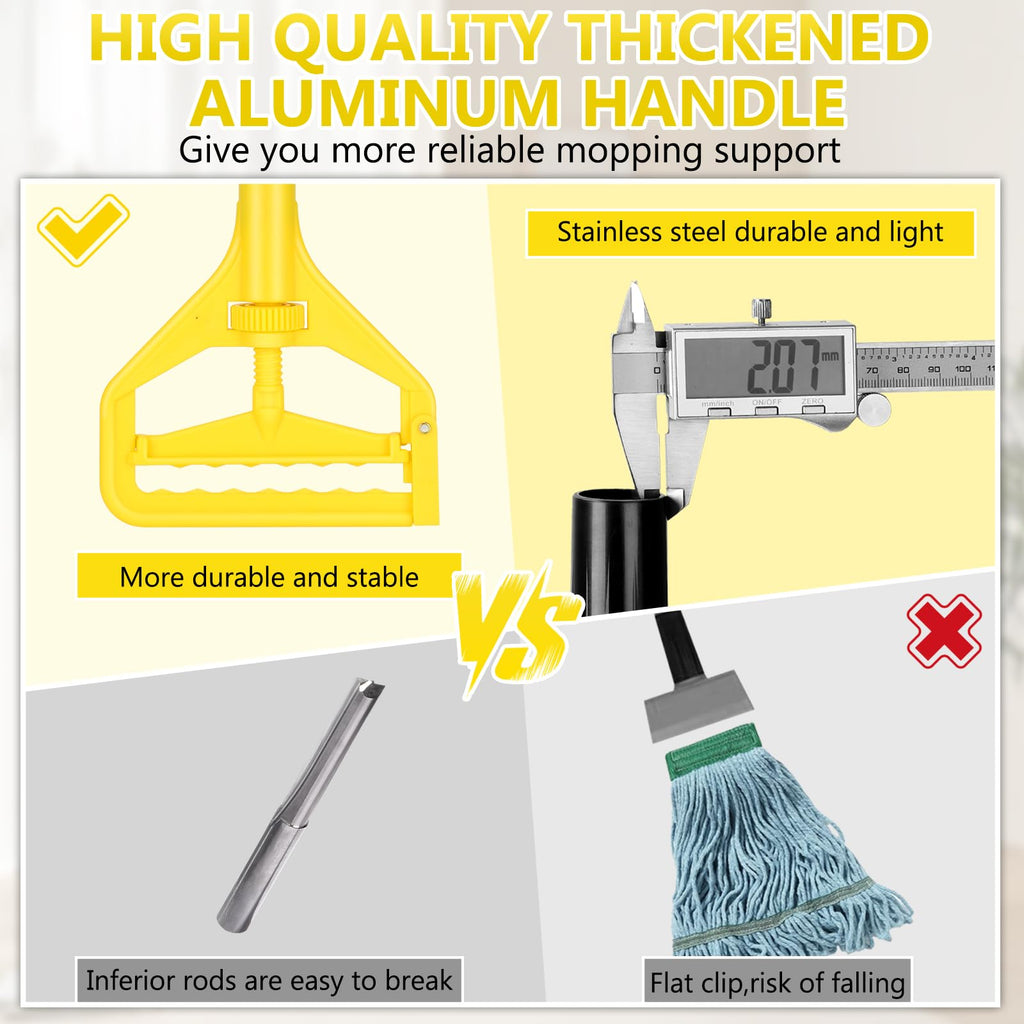 VOUBIEN Commercial Mop Handle Heavy Duty,58" Industrial Mop Stick,Wet Mops Head Replacement Holder for Professional/Industrial Floor Cleaning, Yellow