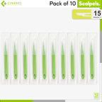 Cynamed Disposable Scalpel Blades| Sharp, Tempered Stainless-Steel Blades | Pack of 10 Sterile Scalpel Knives| Plastic Handle| Individual Pouches| for Dermaplaining, Crafts & More (No.15)