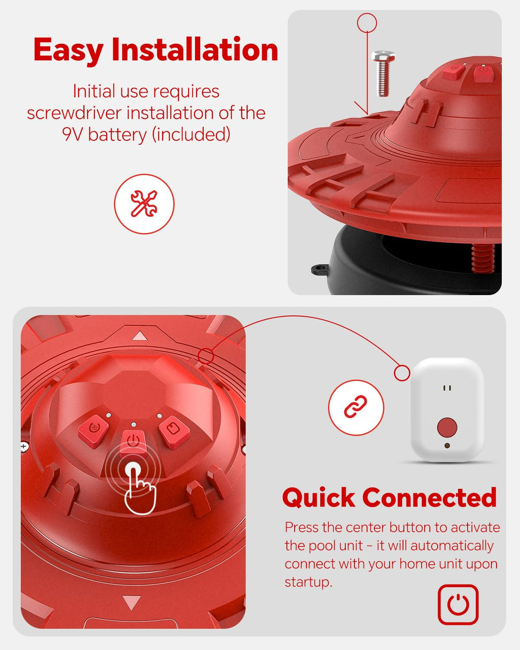Pool Alarm, Floating Pool Safety Alarms for Inground & Above Ground Pools – Loud 110dB Alert, Adjustable Sensitivity, Protection for Kids & Pets (Red+Black)