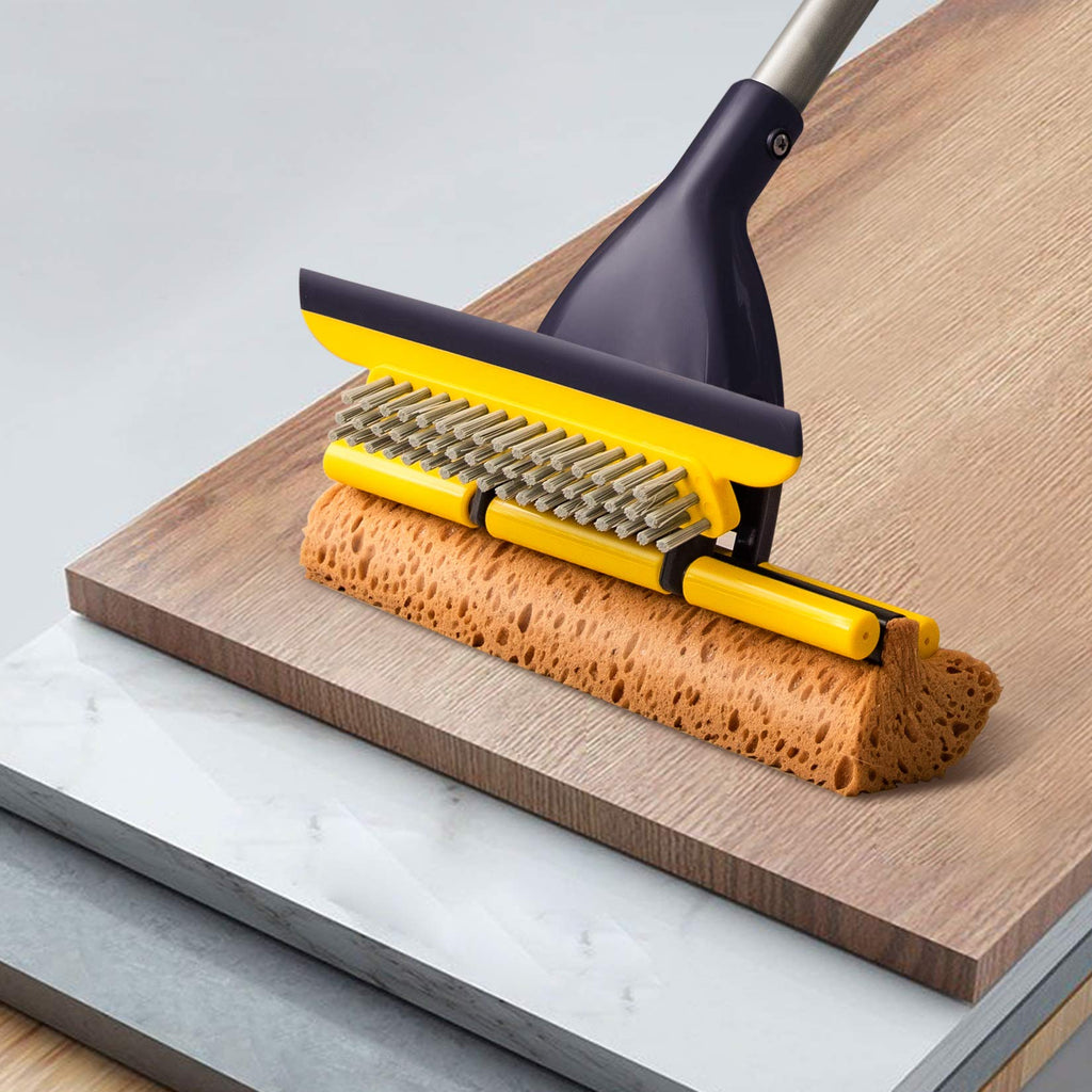 Yocada Sponge Mop Home Commercial Use Tile Floor Bathroom Garage Cleaning Total 2 Sponge Heads NOT 3 Telescopic Handle Squeegee from 42.5 to 52 Inches Easily Dry Wringing only 2 Heads