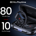 TAGRY Wireless Headphones Sport Earphones with Earhook Mic in-Ear headsets Balck