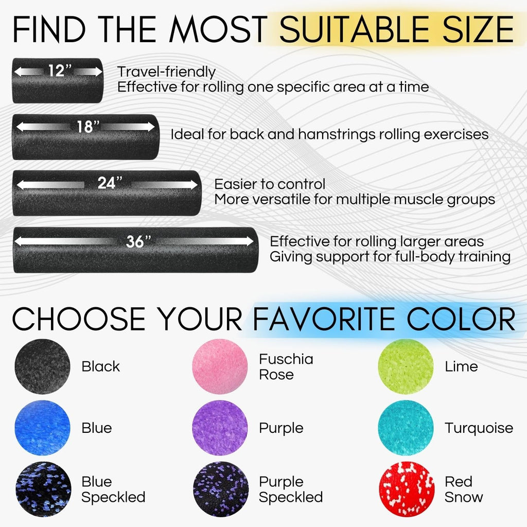 Yes4All High-Density Foam Roller for Back Relief, Yoga, Exercise, Muscle Deep Tissue Massage 12-18-24-36- Purple - 12 Inches