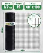 GoldPeak Black Hardware Cloth 1/2 inch 48 inch x 100 Foot 19 Gauge - Vinyl Coated Welded Wire Mesh Roll Chicken Wire Fencing Garden Fence Tree Guard Hardware Mesh Wire Fence Roll