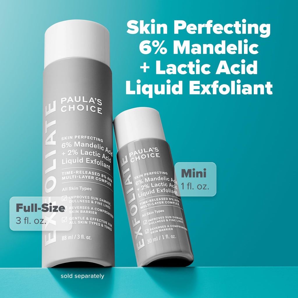 Paula’s Choice Liquid Face Exfoliant 6% Mandelic Acid + 2% Lactic Acid Exfoliant, Gentle Daily AHA Exfoliation for Discoloration, Bumpy Texture & Radiance, for Sensitive Skin, Fragrance-Free, 1 fl oz