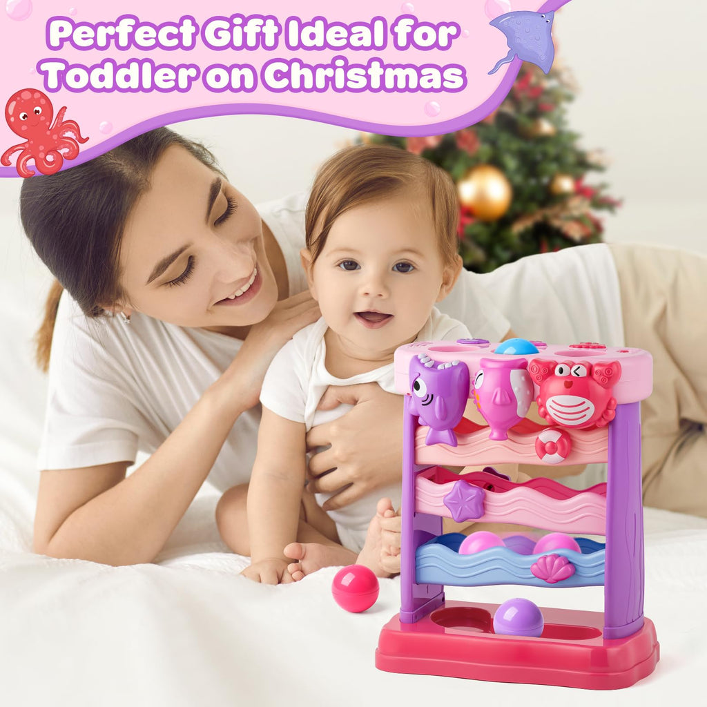 V-Opitos Musical Toys for Toddler 1, 2, 3 Years Old, Feeding Interactive Toys for Baby 9-12 Months, 6 7 8 9 10 12+ Months, Montessori Education Toy, Perfect Christmas Birthday Gifts Boy & Girl (Pink)