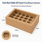 JRWTY Dessert Shooter Boxes 5 Pack, Each Box Holds 20 Count 5 oz Dessert Shooter Cups, Food-Grade Dessert Cup Holder Boxes with Inserts, Dessert Shooter Box Packaging for Parties, Catering (Brown)