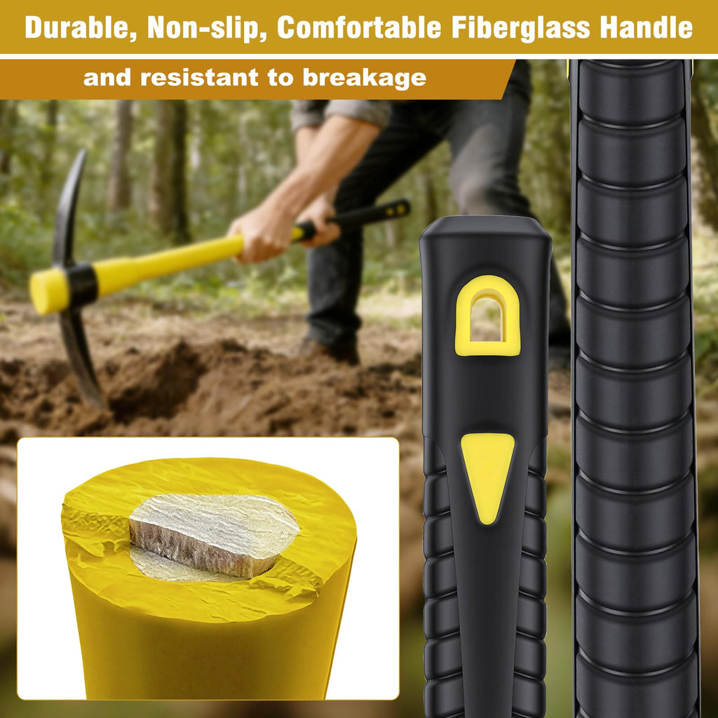 NAUKII 36 Inch Pick Mattock – Heavy Duty Rail Steel Garden Hoe with Fiberglass Handle, 2 in 1 Adze Hoe & Pick Axe for Digging, Landscaping, Yard Work, Outdoor