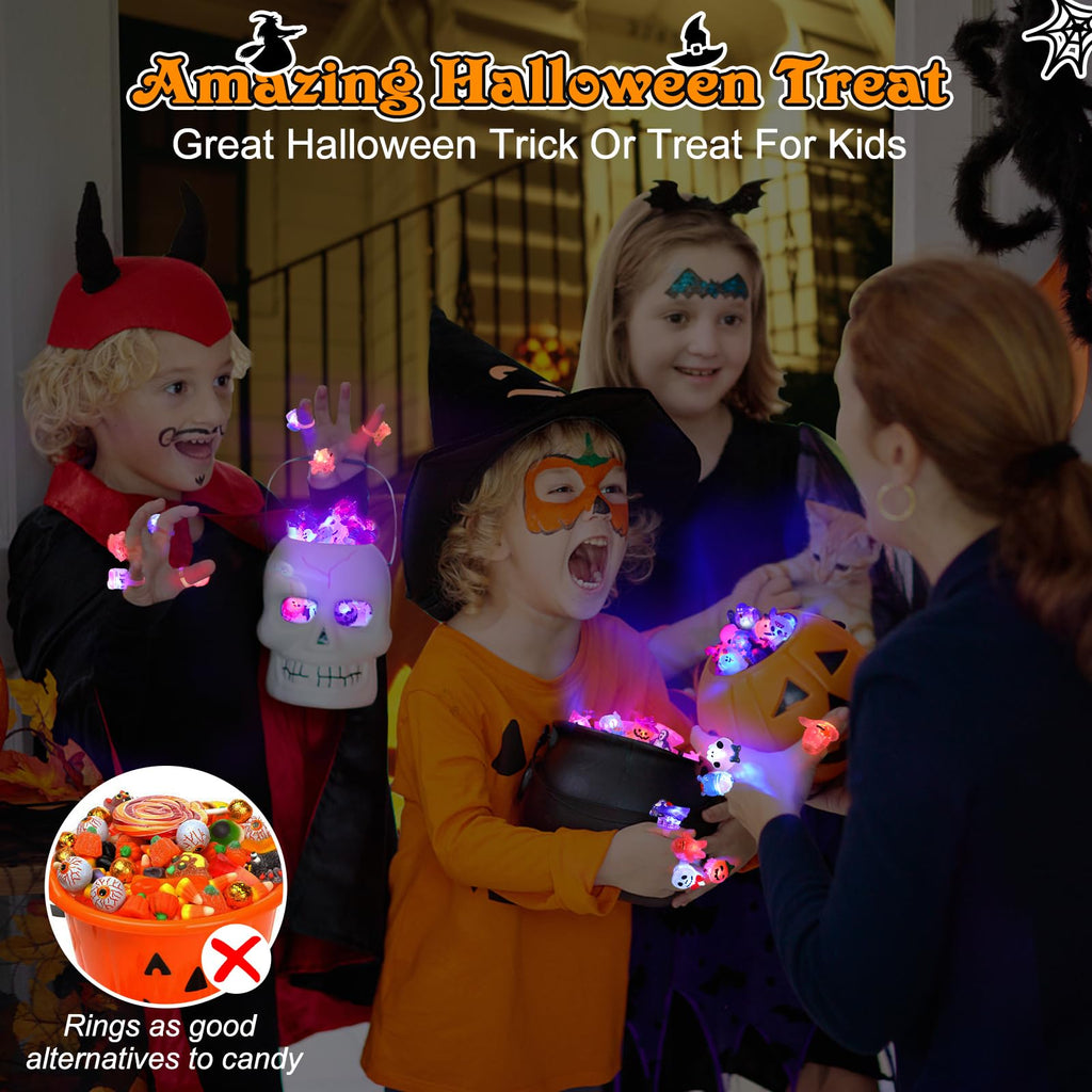 50pcs 3D Halloween Treats Toys Light Up Rings Gifts Halloween Party Favors