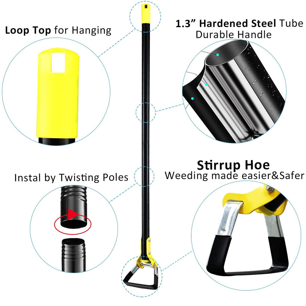 DonSail Hoe Garden Tool -Scuffle Garden Hoes for Weeding Gardening Long Handle Heavy Duty - Adjustable Weeding Loop Stirrup Hoe 30-61 Inch Black