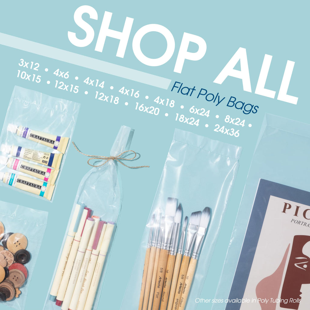 18" X 24" Open-End Flat Clear Poly Bags (100 Count) - 1.1 Mil Clear Plastic Bags for Packaging, Shipping, Storage - No Adhesive Strip - Spartan Industrial