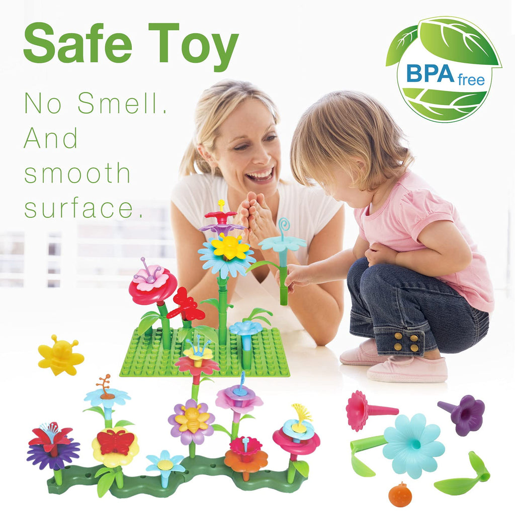 IQKidz 3-6 Years Old Toddler Toys - Flower Garden Building Toy with Insect Pegs, Educational Activity Gifts for Girls Preschool-Kindergarten, 153Pcs STEM Stacking Pretend Play Set