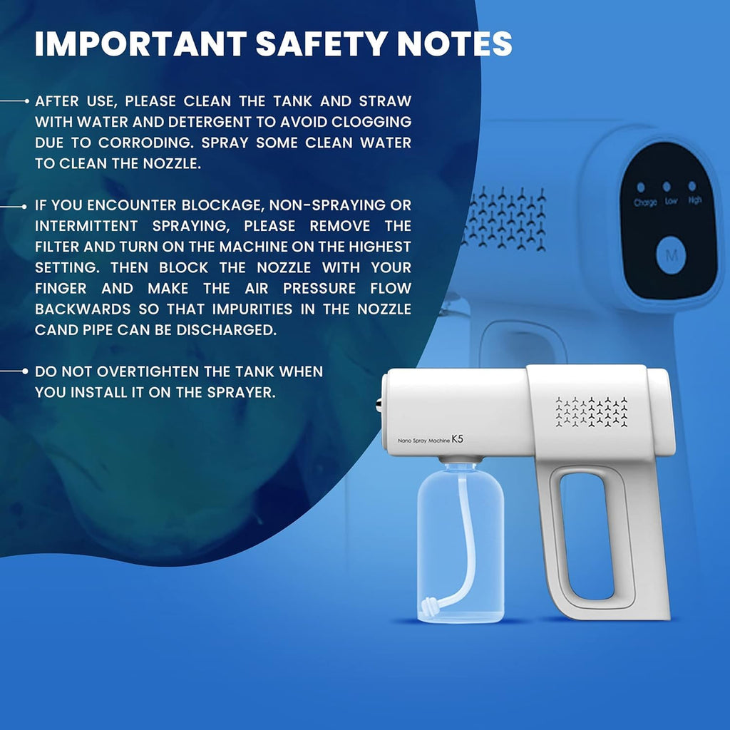 The Original Disinfectant Fogger Machine - Professional Sanitizer Sprayer - Electrostatic ULV Atomizer & Nano Steam Gun – Rechargeable Barber Spray Gun with Blue Light (White 2)