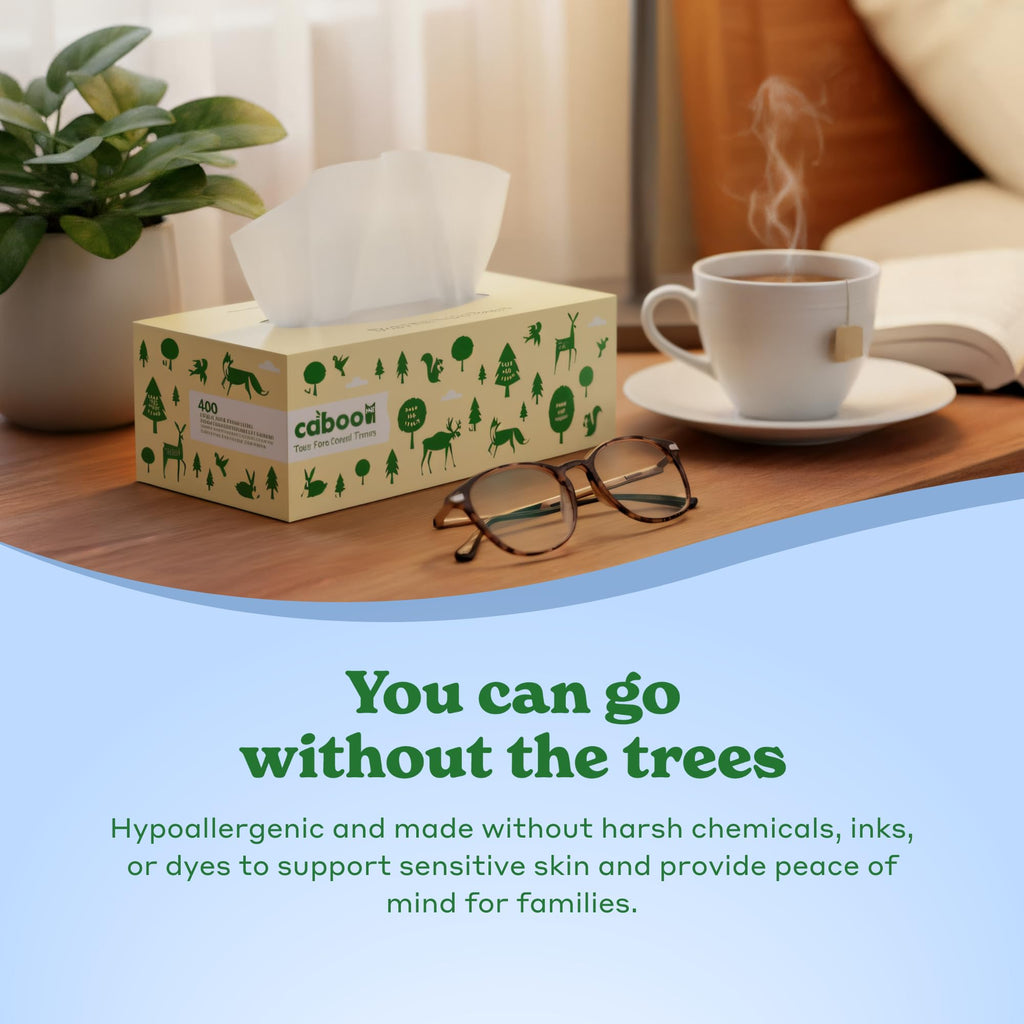 Caboo Tree Free Facial Tissue Paper, Tree Free, Eco Friendly 3 Ply Tissue Flat Box - 120 Sheets Per Box, Total of 4 Boxes, 480 Total Tissues