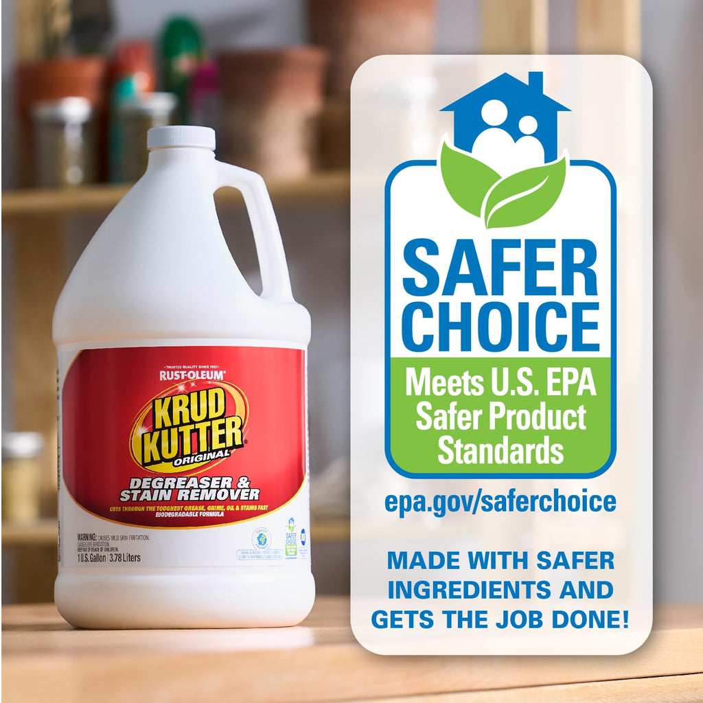 Krud Kutter Original Concentrated Cleaner Degreaser, 1 Gallon, Heavy Duty Multi Surface Cleaner for Grease, Oil and Tough Stains, Dilutable for Kitchen, Garage, Floors and Outdoor Use