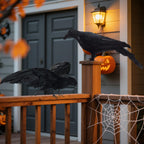Black Fake Crows Halloween Decorations, 2 Pcs Large Realistic Feather Crows