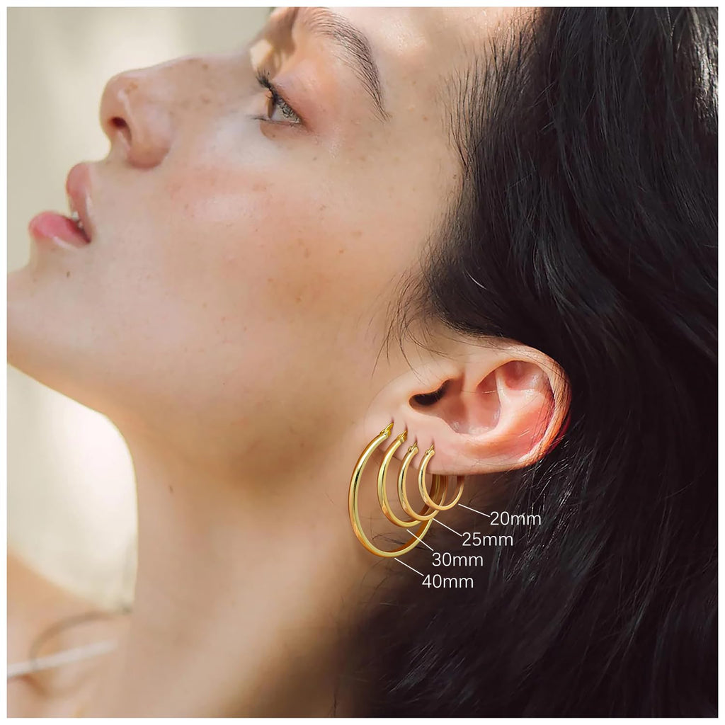 Aidomiya 14K Gold Hoop Earrings for Women 14K Gold Earrings for Women Gold Hoop Earring for Womens Hoops Understated Elegance with Smooth Lines Hoops Earring for Womens 20/25/30/40mm (30mm)