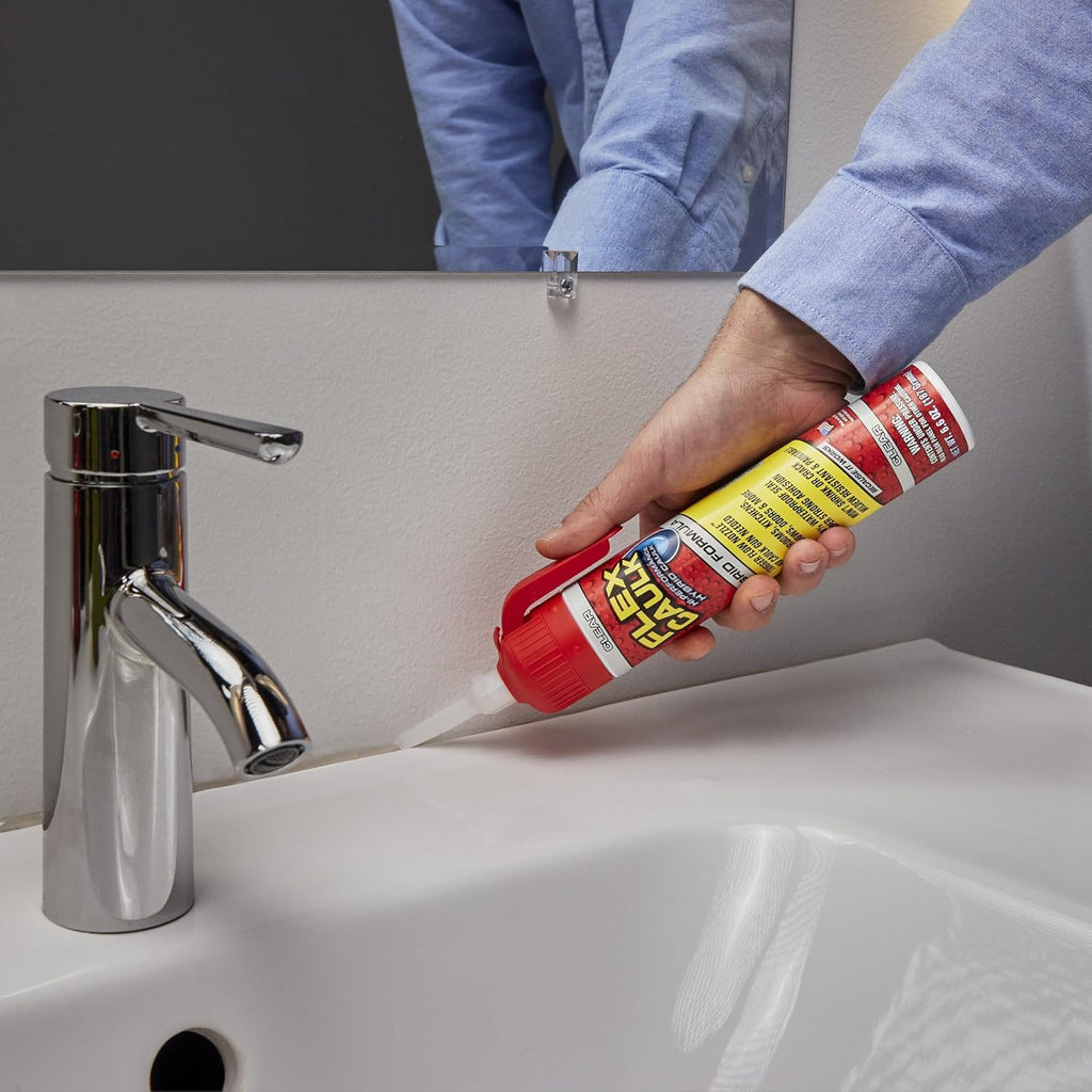 Flex Caulk, Waterproof & Weatherproof Hybrid Polymer Sealant, Strong, Paintable, Indoor, Outdoor, Bath, Shower, Sink, Window, Baseboards, Door, RV, Roof, Wood, Auto & Marine, White, 9 oz, 1-Pack