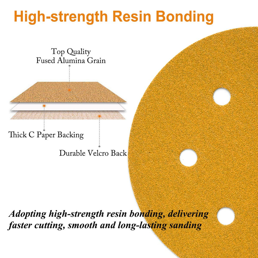 Aiyard 6-Inch 6-Hole Hook and Loop Sanding Discs 100-Grit, Random Orbital Sandpaper for Automotive and Woodworking, 100-Pack