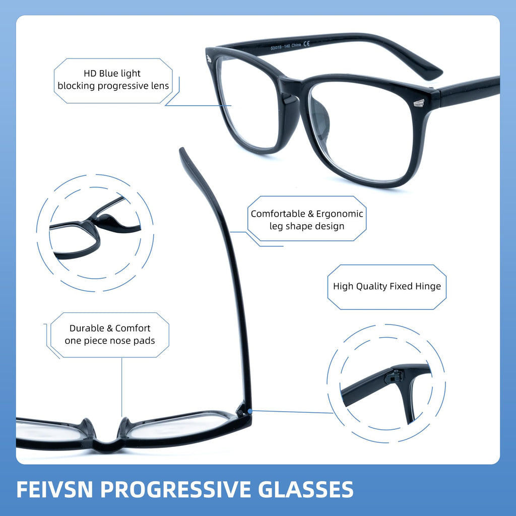 FEIVSN 3 Pack Progressive Multifocus Reading Glasses for Women Men Multifocal Readers PC Frame Fixed Hinge Eyewear, +1.50