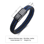 VNOX Free Engraving Medical Alert ID Blue&Black Braided Leather Black Stainless Steel Cuff Bracelet