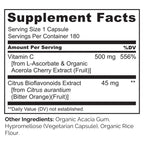 NATURELO Vitamin C with Organic Acerola Cherry Extract and Citrus Bioflavonoids - Vegan Supplement - Immune Support - 500 mg VIT C per Cap - Non-GMO - 180 Capsules