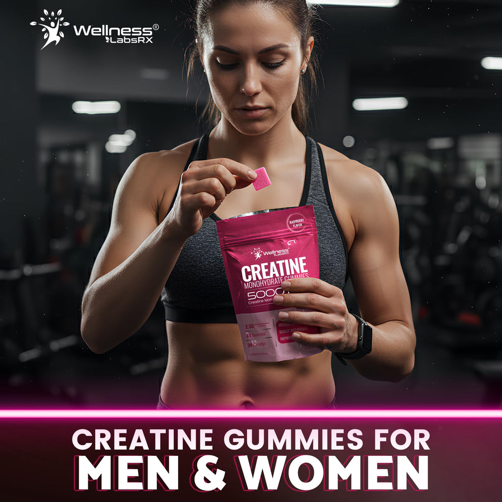 Creatine Gummies 5000mg, 30 Servings Creatine Monohydrate Gummies - Third-Party Tested Creatine for Women, Raspberry Flavor Creatine for Men, Muscle Growth, Strength, and Recovery - Pack of 1