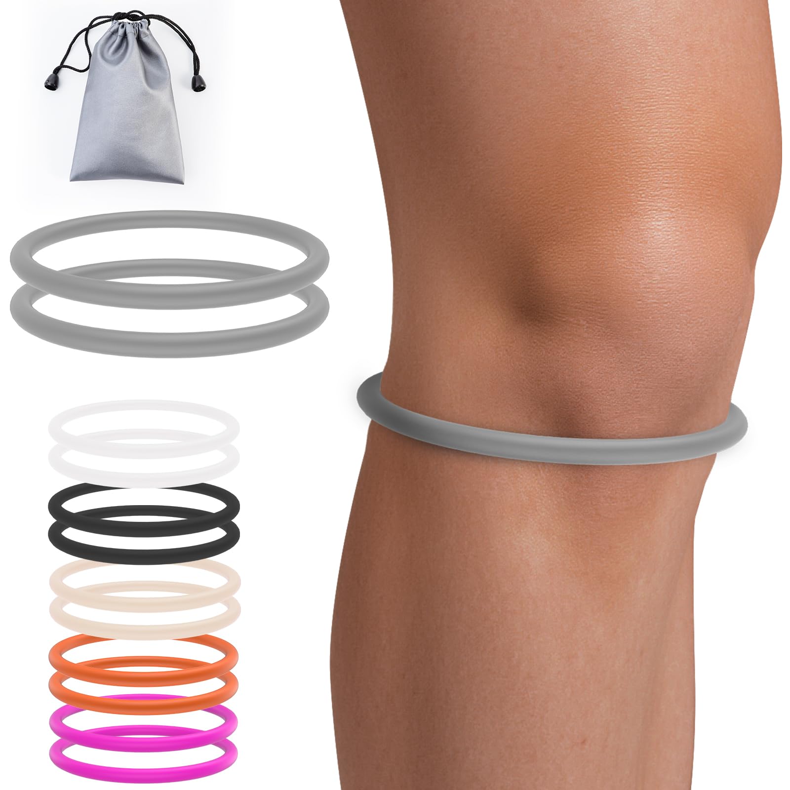 GREBIKE 2PCS Patellar Tendon Support Strap for Knee Pain Relief, Knee Bands for Basketball, Running, Tennis, Soccer and Hiking, Silicone Patella Band for Women and Men, Includes Storage Bag (Grey)