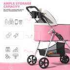 Magshion Foldable Pet Stroller, 3-in-1 Dog Travel Jogger with Detachable Carrier, Cup Holder, Storage Basket, Folding Carrier for Small/Medium Dogs & Cats Up to 33 lbs, Pink