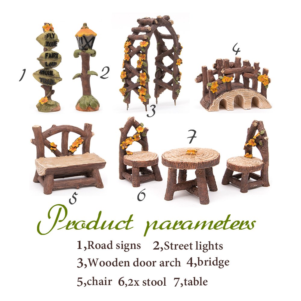 Fairy Garden Accessories, LATTOOK 8PCS Miniature Table and Chairs Set Fairy Garden Furniture Ornaments Kit for Home Outdoor Micro Landscape Decoration